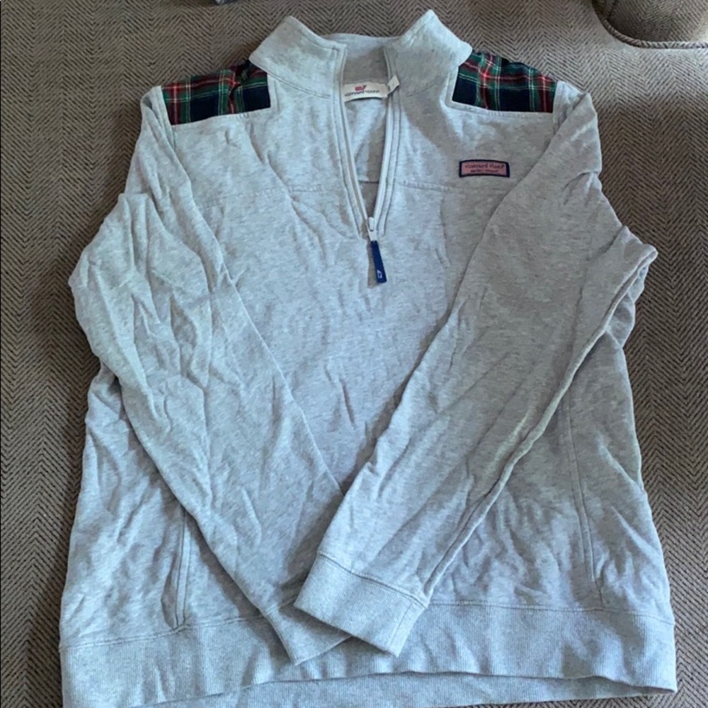 Vineyard Vines plaid and grey quarter zip